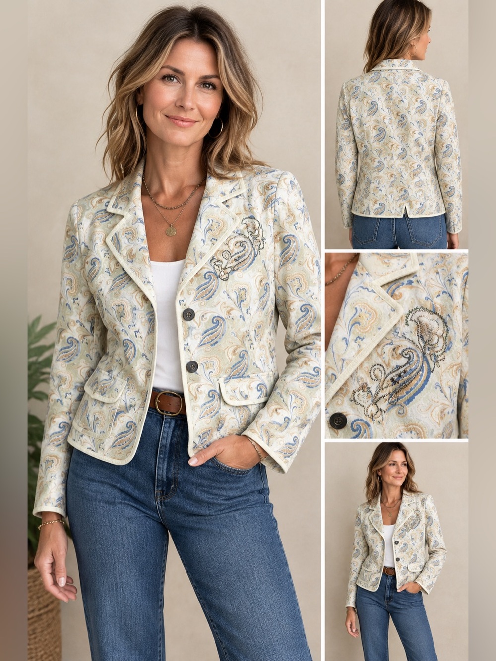 Vintage 2006 Christopher & Banks Paisley Embroidered Cotton Blazer Jacket L